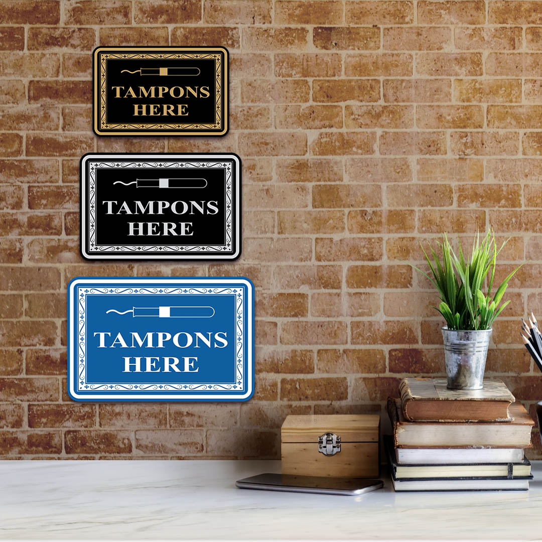 Signs ByLITA Classic Framed Tampons Here Vintage Bathroom Wall or Door Sign