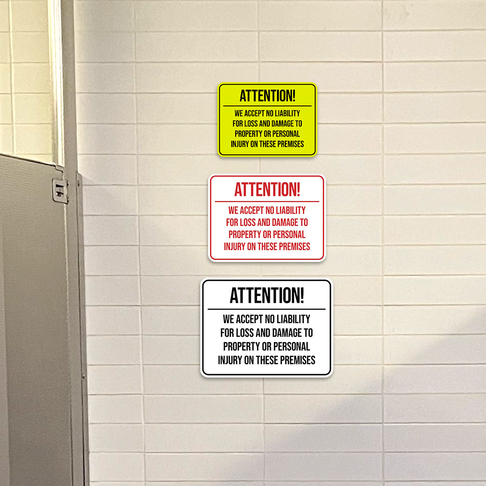 Signs ByLITA Classic Framed Attention! We Accept No Liability For Loss and Damage to Property or Personal Injury On These Premises Door or Wall Sign Easy Installation | Warning Health & Safety | Office & Venues