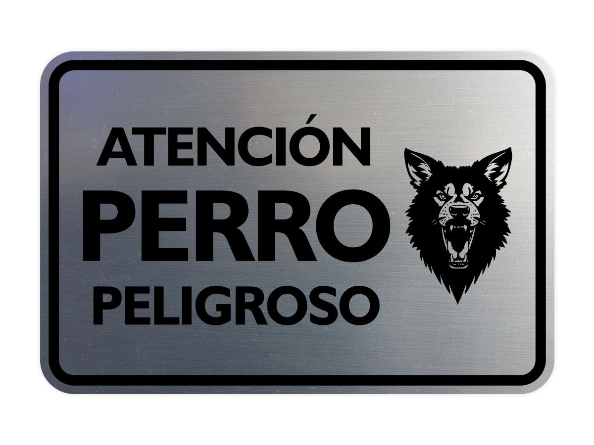 Signs ByLITA Classic Framed Atención Perro Peligroso Graphic Spanish Security Wall or Door Sign