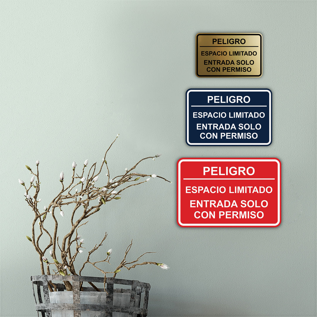 Signs ByLITA Classic Framed Peligro Espacio Limitado- Entrada solo con permiso Door or Wall Sign Easy Installation | Health And Safety | Building And Hospitality