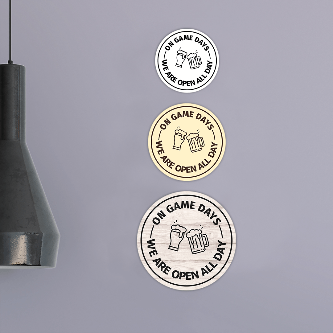 Signs ByLITA Circle On Game Days, We are Open All Day ABS Plastic | Laser Engraved | Easy Installation | Elegant Design Wall or Door Sign
