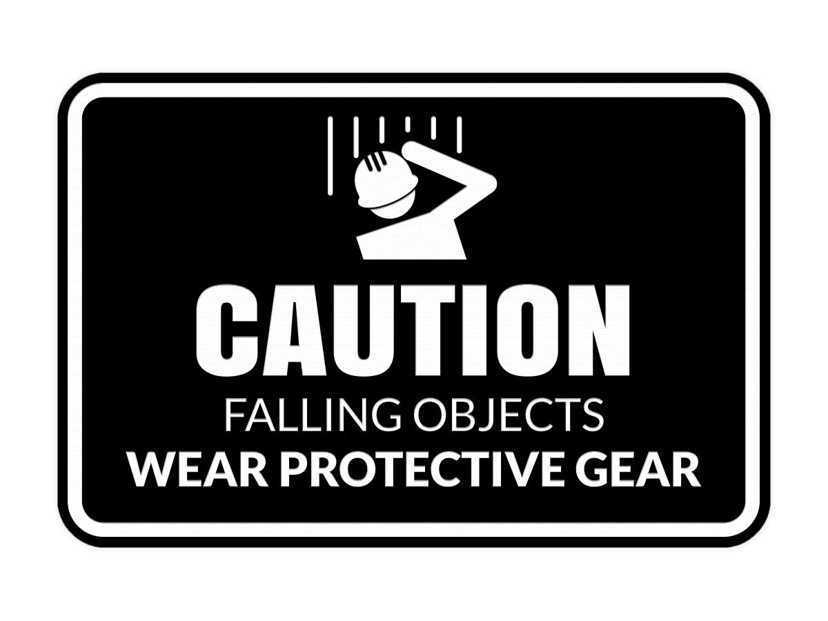 Signs ByLITA Classic Framed Caution: Falling Objects - Wear Protective Gear Door or Wall Sign Easy Installation | Health And Safety | Building And Warning Signs