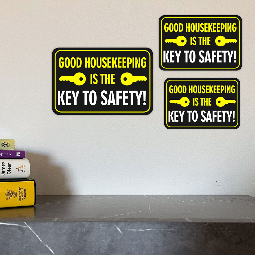 Classic Framed Plus Good Housekeeping Is The Key To Safety! Door or Wall Sign | Office Housekeeping Signage
