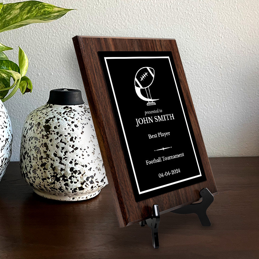 Football Customizable Wooden Award Plaque | Easel Mount Option | Achievement and Recognition Personalizable Plaques