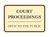 Signs ByLITA Classic Framed Court Proceedings Open to the Public Door or Wall Sign Durable ABS Plastic | Laser Engraved | Easy Installation | Courtroom
