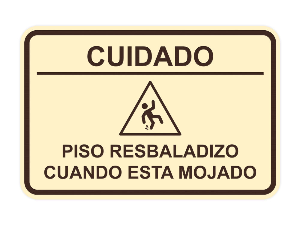 Signs ByLITA Classic Framed Cuidado: Piso Resbaladizo cuando esta mojado Door or Wall Sign Easy Installation | Health And Safety | Building And Hospitality