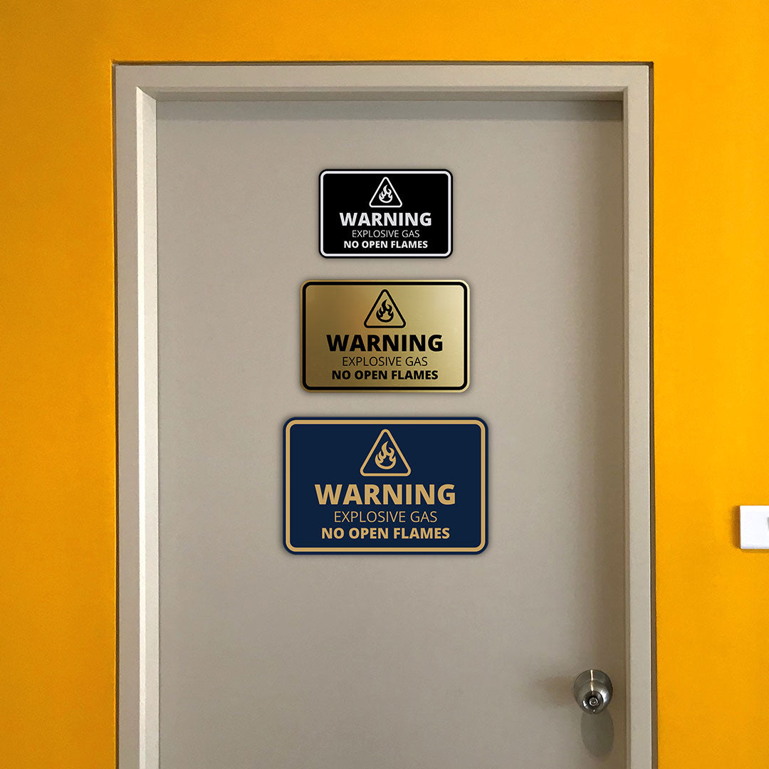 Signs ByLITA Classic Framed Warning: Explosive Gas - No Open Flames Door or Wall Sign Easy Installation | Health And Safety | Building And Warning Signs