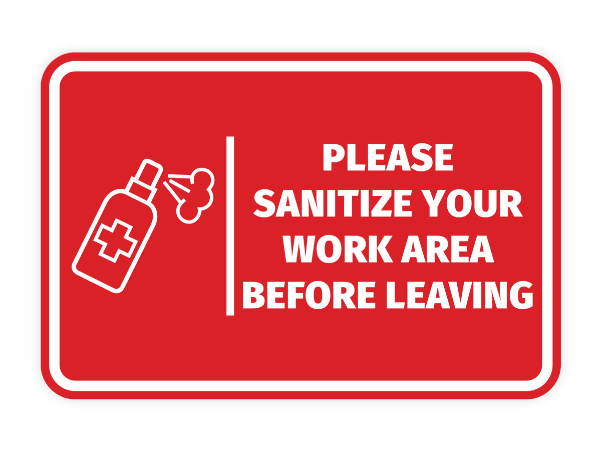 Signs ByLITA Classic Framed Please Sanitize Your Work Area Before Leaving Door or Wall Sign Easy Installation | Health And Safety | Building And Hospitality Signs
