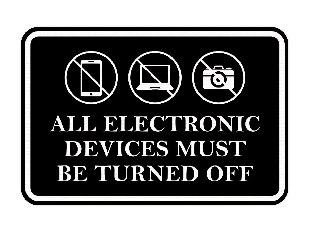 Signs ByLITA Classic Framed All Electronic Devices Must Be Turned Off Door or Wall Sign Durable ABS Plastic | Laser Engraved | Easy Installation | Courtroom