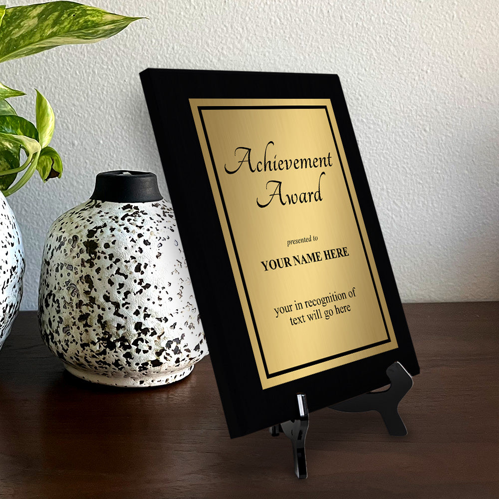Signs ByLITA Customizable Achievement Award Wooden Plaque with Easel Stand, Engraved Gift for Students, Employees, Special Achievement and Corporate Awards