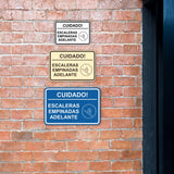 Signs ByLITA Classic Framed Cuidado Escaleras Empinadas Adelante Door or Wall Sign Easy Installation | Health And Safety | Building And Hospitality