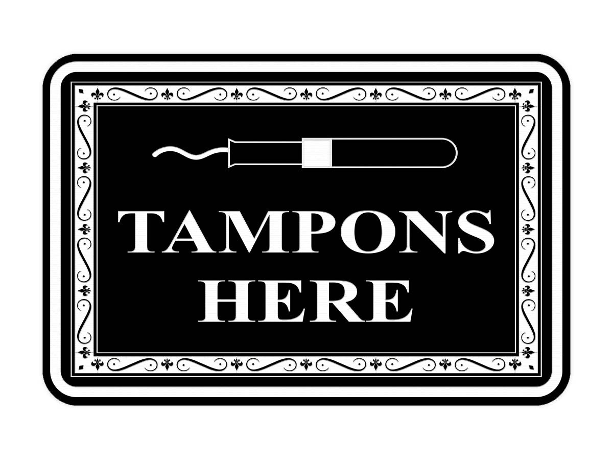 Signs ByLITA Classic Framed Tampons Here Vintage Bathroom Wall or Door Sign