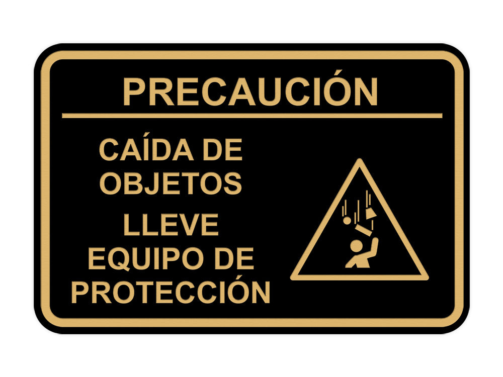 Signs ByLITA Classic Framed Precaución Caída de Objetos Lleve Equipo de protección Door or Wall Sign Easy Installation | Health And Safety | Building And Hospitality