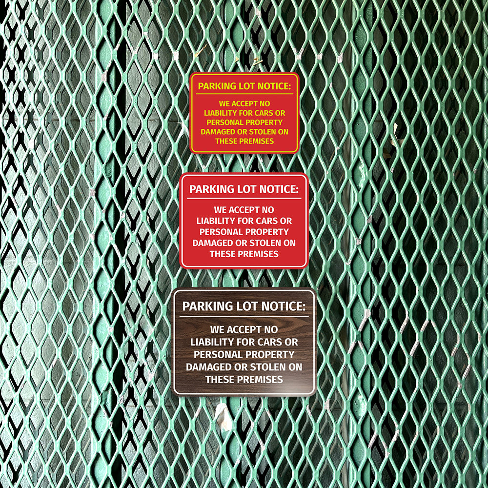 Signs ByLITA Classic Framed Parking Lot Notice: We Accept No Liability For Cars or Personal Property Damaged or Stolen On These Premises Door or Wall Sign Easy Installation | Warning Health & Safety | Office & Venues