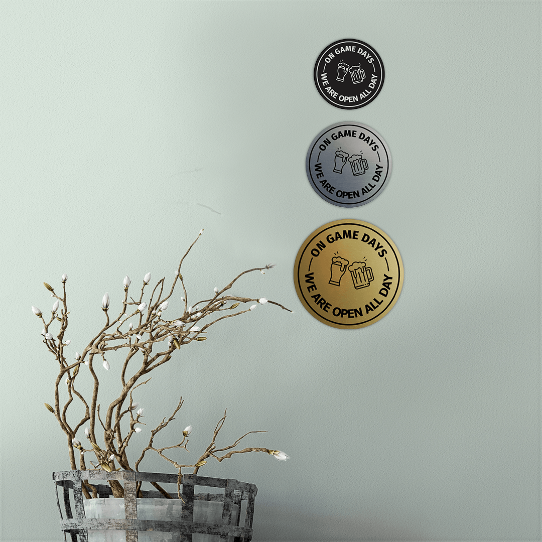 Signs ByLITA Circle On Game Days, We are Open All Day ABS Plastic | Laser Engraved | Easy Installation | Elegant Design Wall or Door Sign