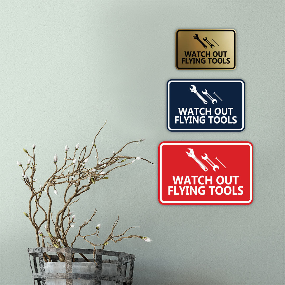 Signs ByLITA Classic Framed Watch Out Flying Tools Wall or Door Sign