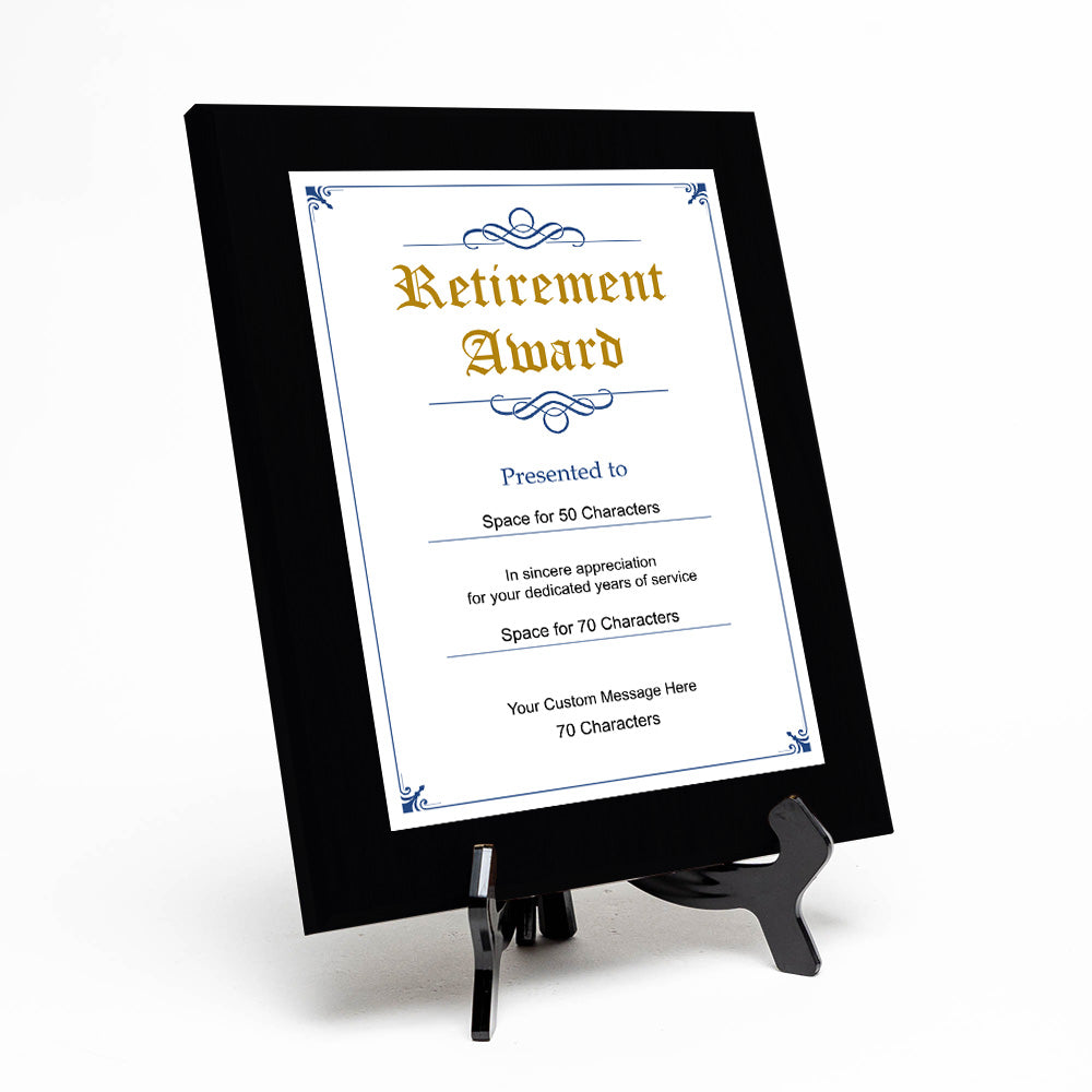 Signs ByLITA Customizable Retirement Award Wooden Plaque with Easel Stand, Engraved Gift for Employees, Organization members and Corporate Awards