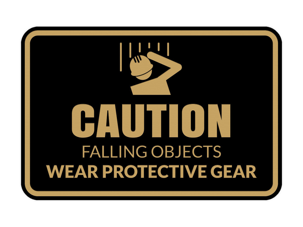 Signs ByLITA Classic Framed Caution: Falling Objects - Wear Protective Gear Door or Wall Sign Easy Installation | Health And Safety | Building And Warning Signs