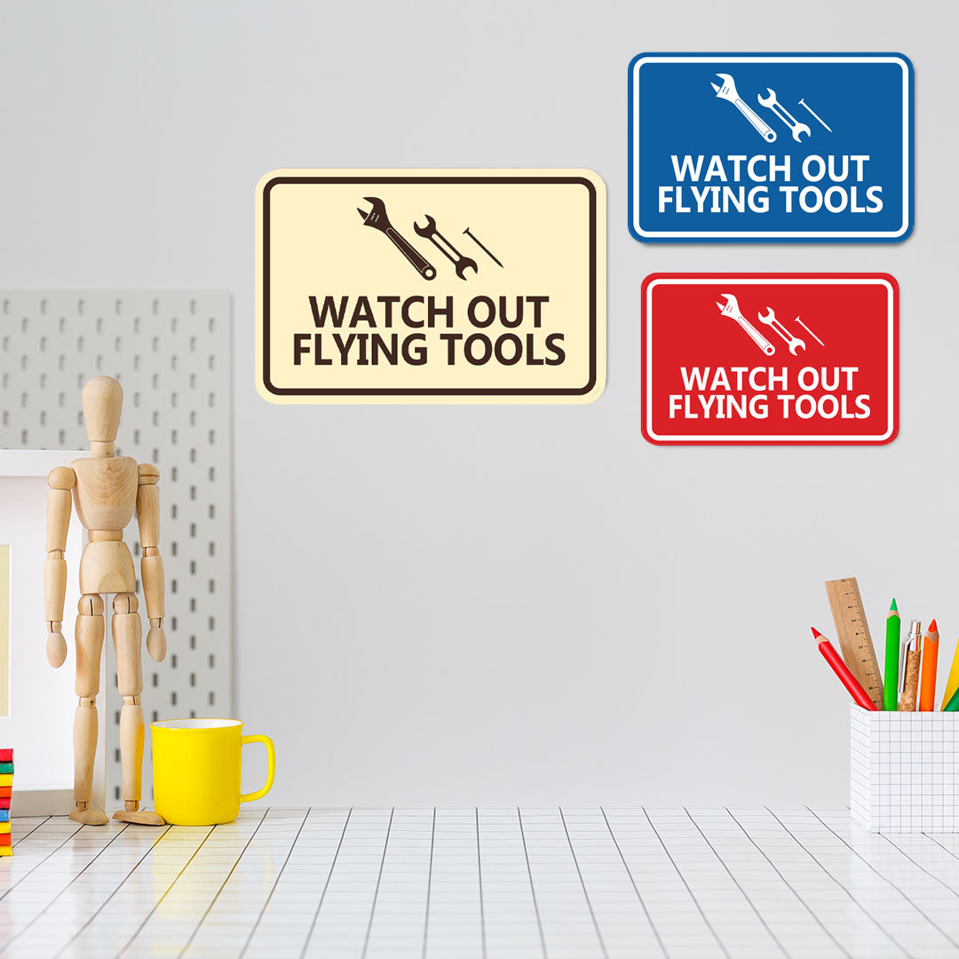 Signs ByLITA Classic Framed Watch Out Flying Tools Wall or Door Sign