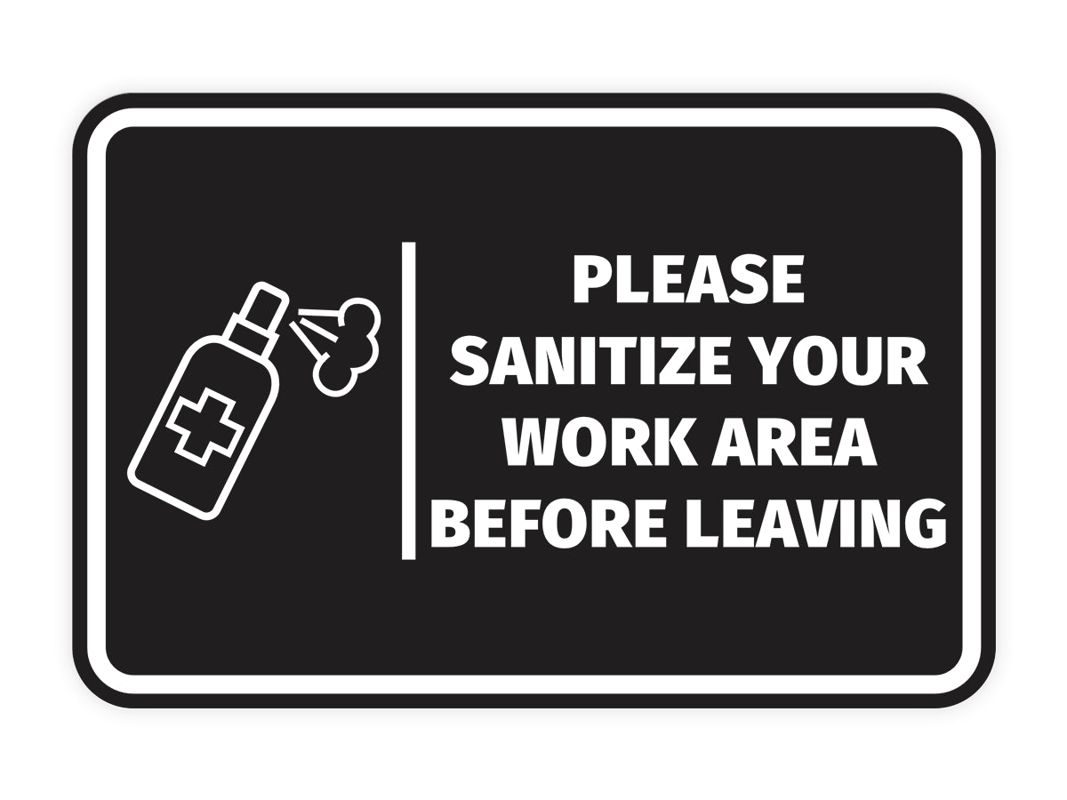Signs ByLITA Classic Framed Please Sanitize Your Work Area Before Leaving Door or Wall Sign Easy Installation | Health And Safety | Building And Hospitality Signs