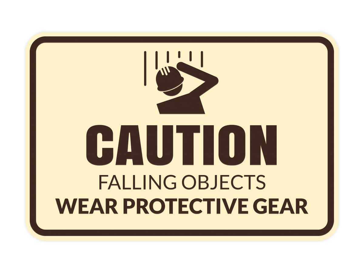 Signs ByLITA Classic Framed Caution: Falling Objects - Wear Protective Gear Door or Wall Sign Easy Installation | Health And Safety | Building And Warning Signs