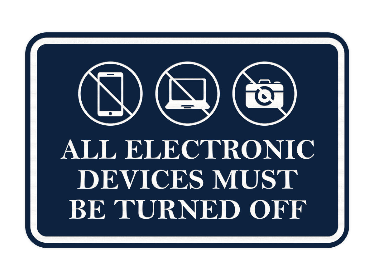Signs ByLITA Classic Framed All Electronic Devices Must Be Turned Off Door or Wall Sign Durable ABS Plastic | Laser Engraved | Easy Installation | Courtroom