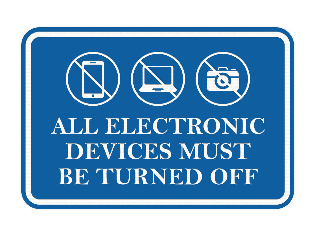 Signs ByLITA Classic Framed All Electronic Devices Must Be Turned Off Door or Wall Sign Durable ABS Plastic | Laser Engraved | Easy Installation | Courtroom