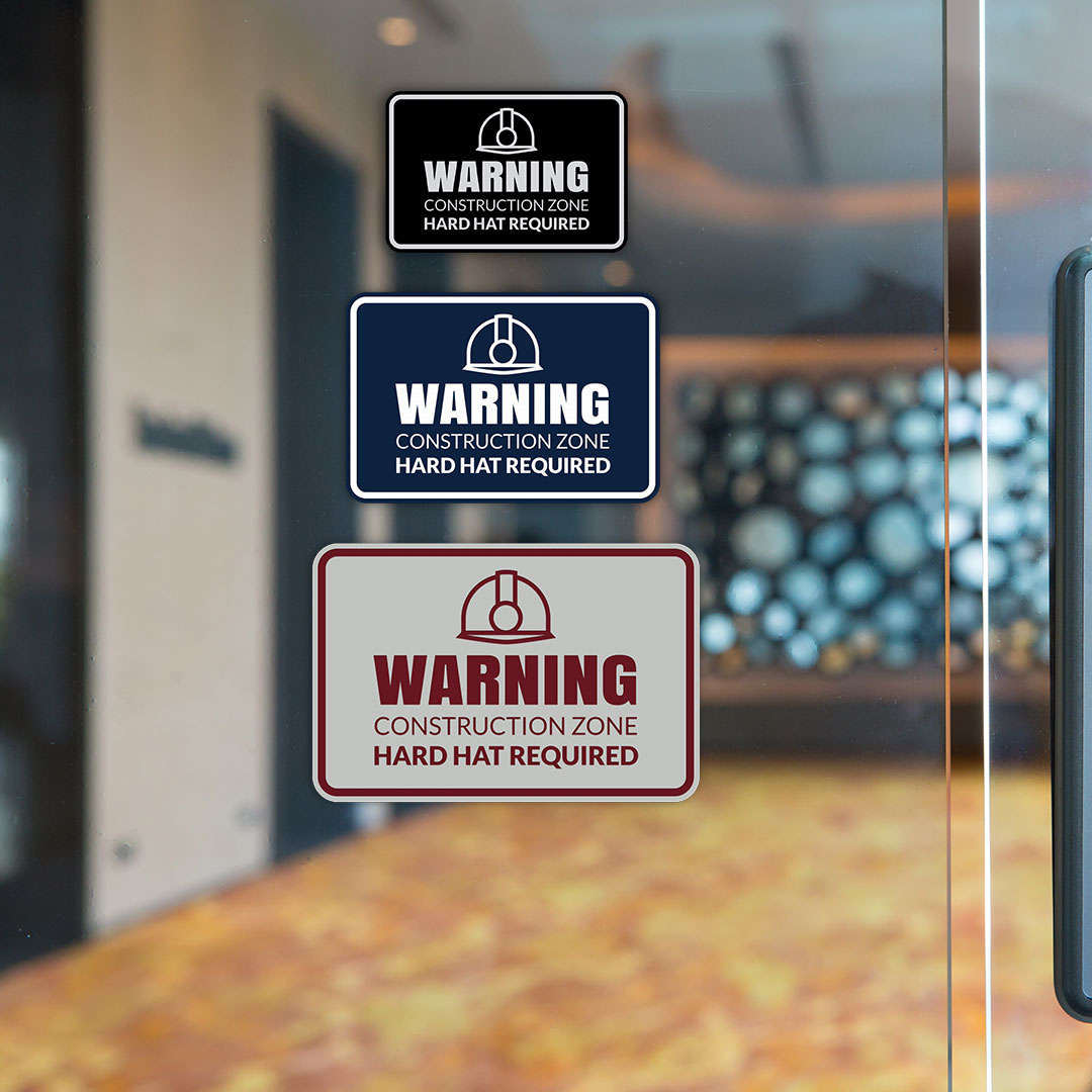 Signs ByLITA Classic Framed Warning: Construction Zone - Hard Hat Required Door or Wall Sign Easy Installation | Health And Safety | Building And Warning Signs