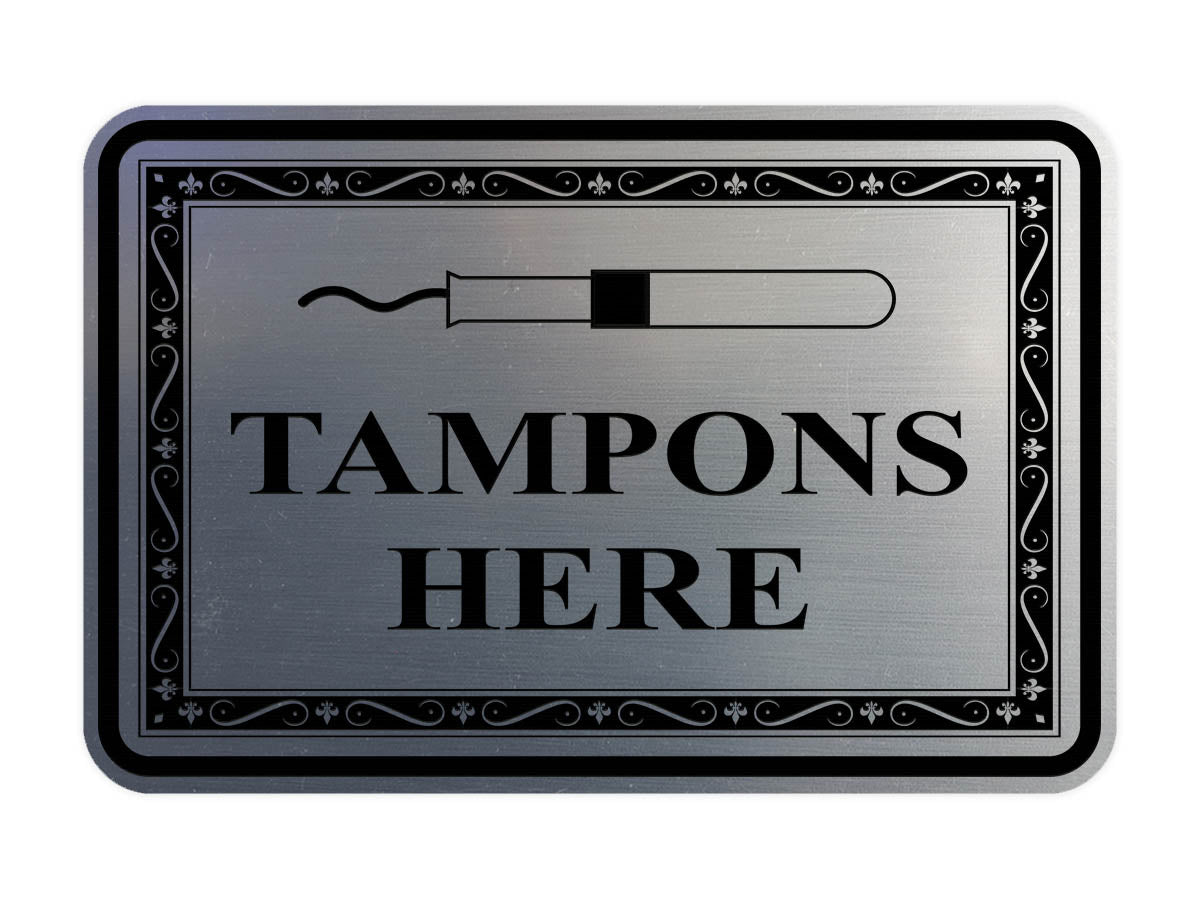 Signs ByLITA Classic Framed Tampons Here Vintage Bathroom Wall or Door Sign
