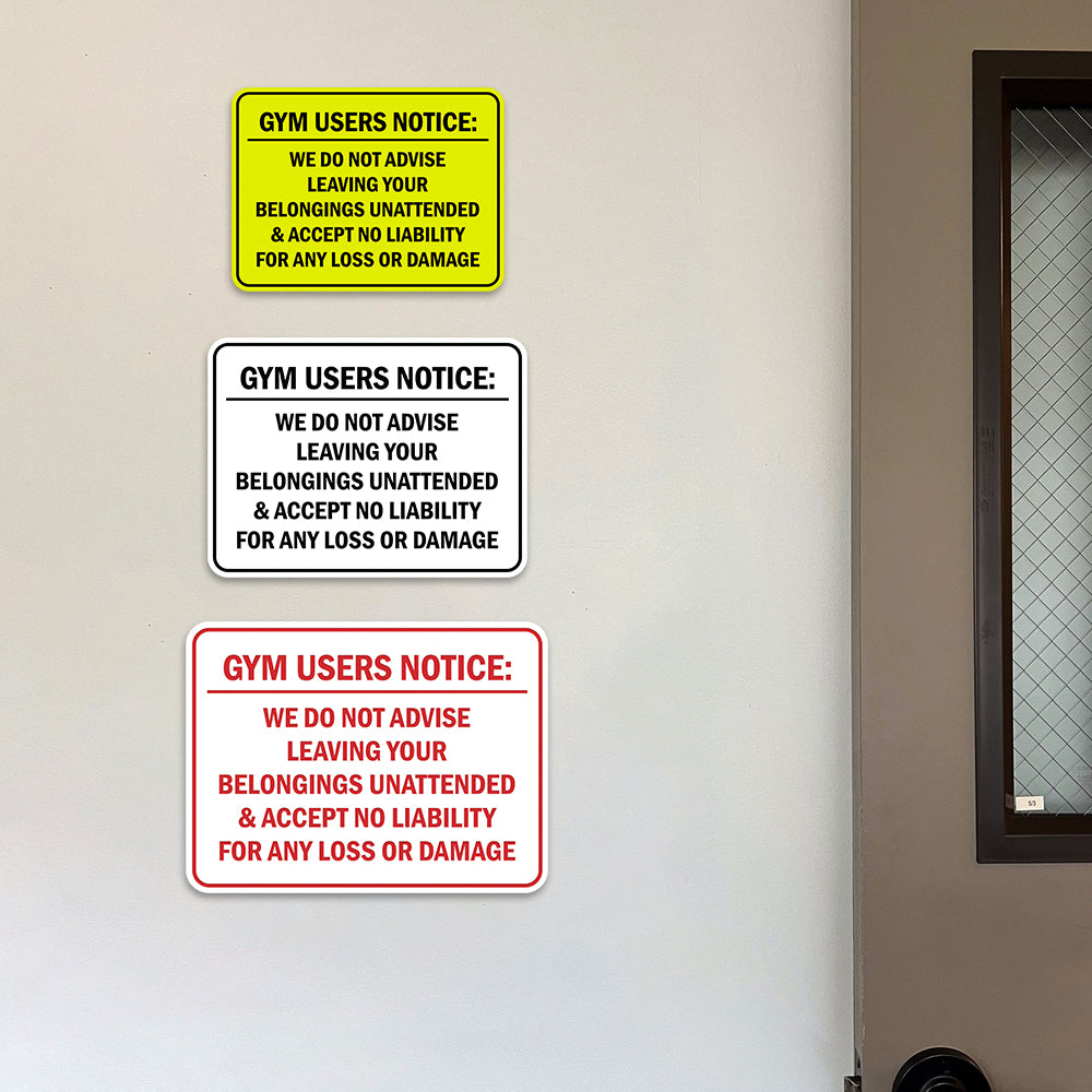 Signs ByLITA Classic Framed Gym Users Notice: We Do Not Advise Leaving Your Belongings Unattended & Accept No Liability For Any Loss or Damage Door or Wall Sign Easy Installation | Warning Health & Safety | Office & Venues