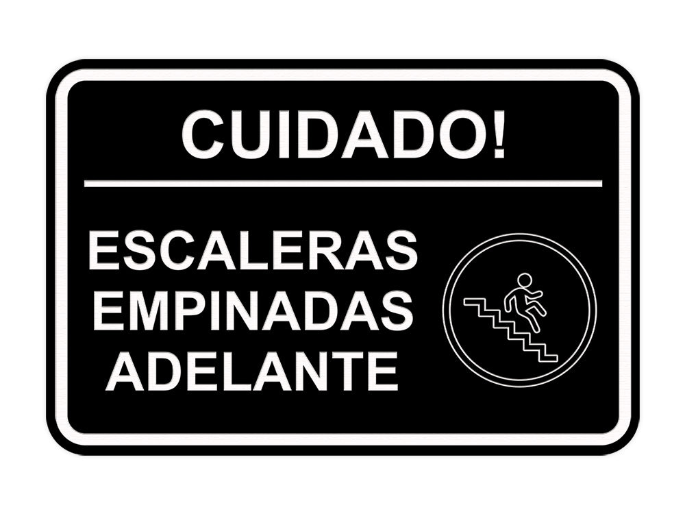 Signs ByLITA Classic Framed Cuidado Escaleras Empinadas Adelante Door or Wall Sign Easy Installation | Health And Safety | Building And Hospitality