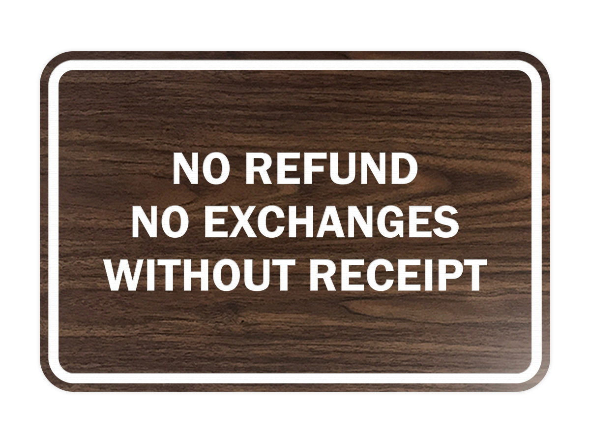 Signs ByLITA Classic Framed No Refund No Exchanges Without Receipt Sign