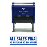 Blue All Sales Final No Refunds No Exchanges Self Inking Rubber Stamp