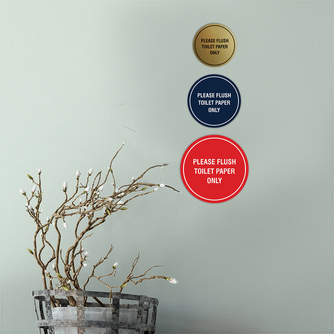 Circle Please Flush Toilet Paper Only Wall or Door Sign