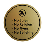 Circle No Sales, No Religion, No Flyers, No Soliciting Wall or Door Sign