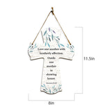 Love one another with brotherly affection. Outdo one another in showing honor. Romans 12:10 11.5" x 8" Cross Hanging Sign | Rustic Twine | Inspiring Religious Bible Decor