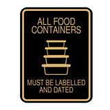 Signs ByLITA Portrait Round All Food Containers Must Be Labelled and Dated Door or Wall Sign Durable ABS Plastic | Laser Engraved | Easy Installation | Kitchen | Hygiene