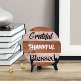 Grateful Thankful Blessed Circle Table Sign with Acrylic Stand (5x5") | Religious Home Decor