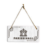 Parish Hall 5x10 Hanging Plus Wall or Door Sign | Religious Rustic Wood Sign