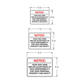 Classic Framed Plus Notice: Your visit here implies acceptance of sole responsibility for your personal property and safety Wall or Door Sign | Easy Installation | Disclaimer Waiver Notice