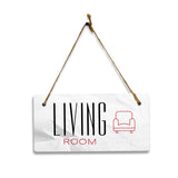 Living Room 5x10 Hanging Plus Wall or Door Sign | Rustic Twine | Range of Vibrant Decor Styles | Room Signs For Home and Business