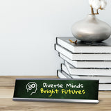 Diverse Minds, Bright Futures Silver Frame Desk Sign (2x8") | Classroom Special Needs Support
