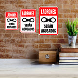 Portrait Round Plus Ladrones Serán Acusados Wall or Door Sign | Spanish Shoplifting Retailer Signage