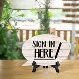 Sign in Here Oval Speech Bubble (6 x 4") Table Sign With Acrylic Easel