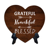 Grateful Thankful Blessed Heart Table Sign with Acrylic Stand (6x5") | Religious Home Decor