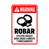 Portrait Round Plus Robar En Estos Locales Dará Lugar a Arresto y Procesamiento Wall or Door Sign | Spanish Shoplifting Retailer Signage