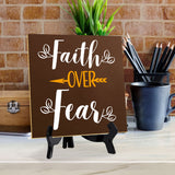 Faith Over Fear 5"x 5" Square Table Sign With Acrylic Easel | Religious Home & Office Decor