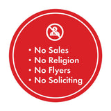 Circle No Sales, No Religion, No Flyers, No Soliciting Wall or Door Sign