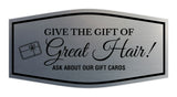 Signs ByLITA Fancy Give the Gift of Great Hair! Ask About Our Gift Cards Easy Installation | Durable Construction | Barbers | Grooming and Styling | Hair Wall or Door Sign