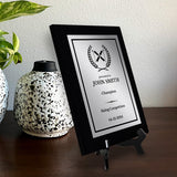 Skiing Customizable Black Frame Wooden Award Plaque | Easel Mount Option | Achievement and Recognition Personalizable Plaques